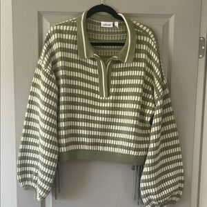 Willow + Root Sage Green and Cream Striped Sweater